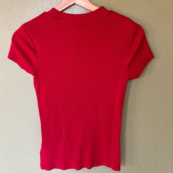 Red Full Length Ribbed Shirt - Picture 2 of 2